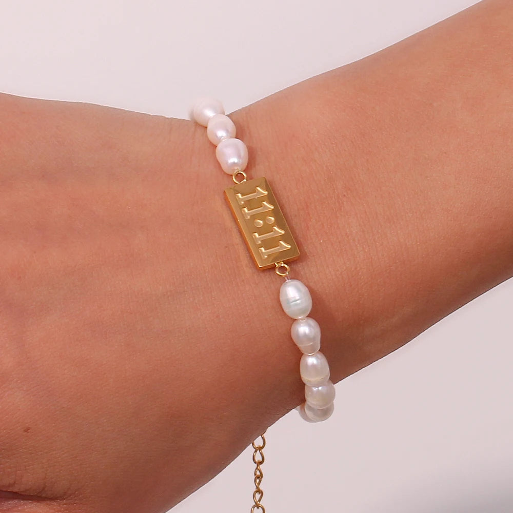 11:11 Angel Number Freshwater Pearl Bracelet - Bad Mystic