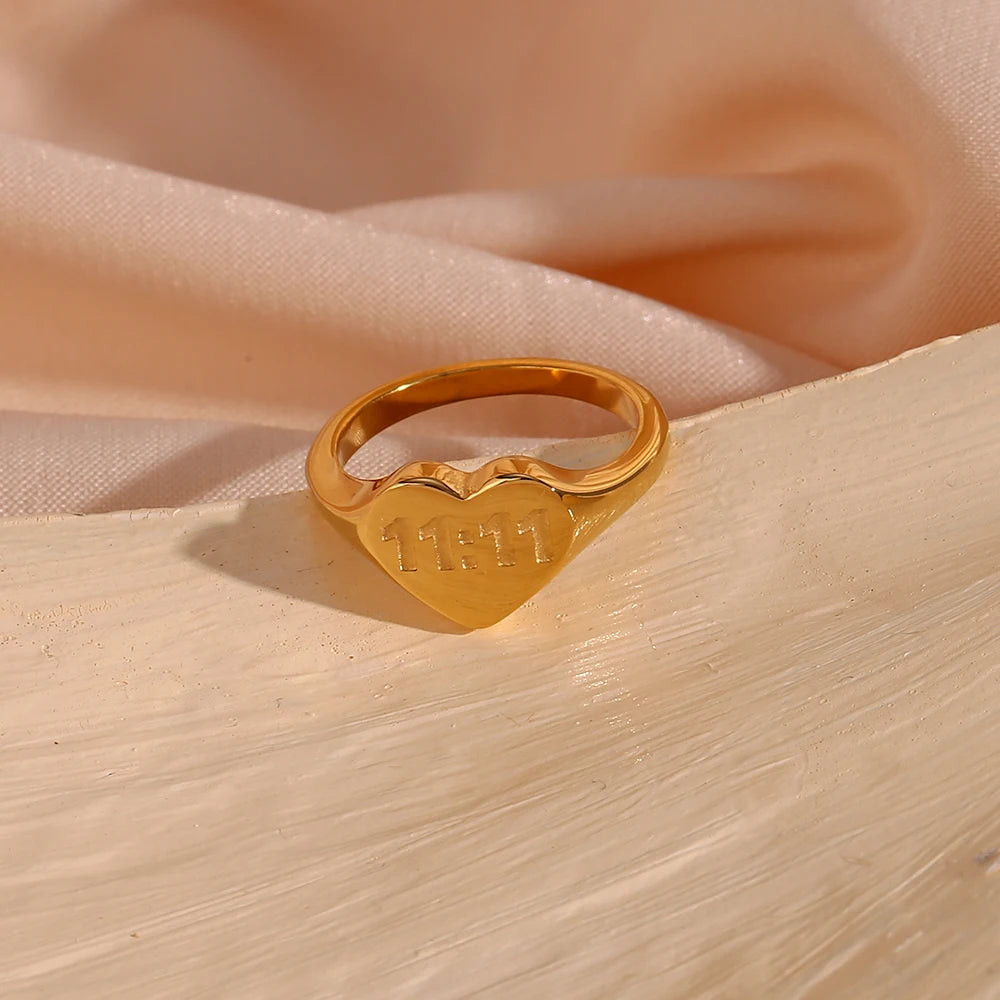 11:11 Angel Number Heart Shape Ring - Bad Mystic