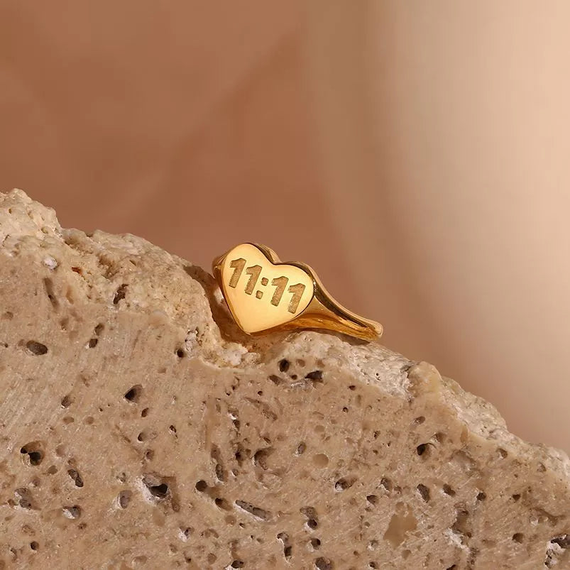 11:11 Angel Number Heart Shape Ring - Bad Mystic