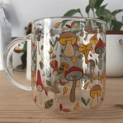 Mushroom Print Glass Mug - Bad Mystic