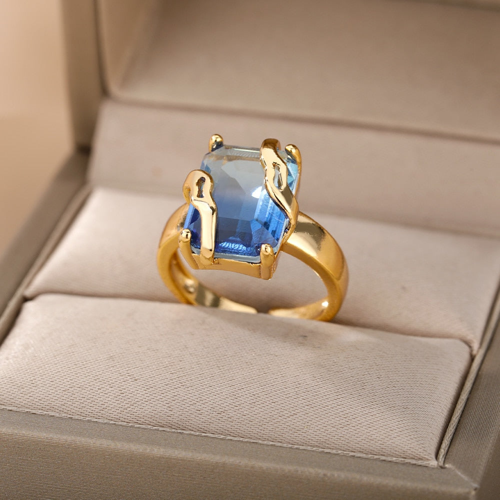 Maya Blue Cubic Zircon Adjustable Ring - Bad Mystic