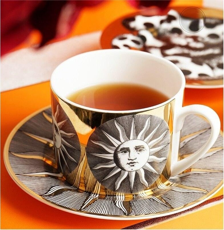 Wise Sun Gold Plated Coffee Mug and Saucer Set - Bad Mystic