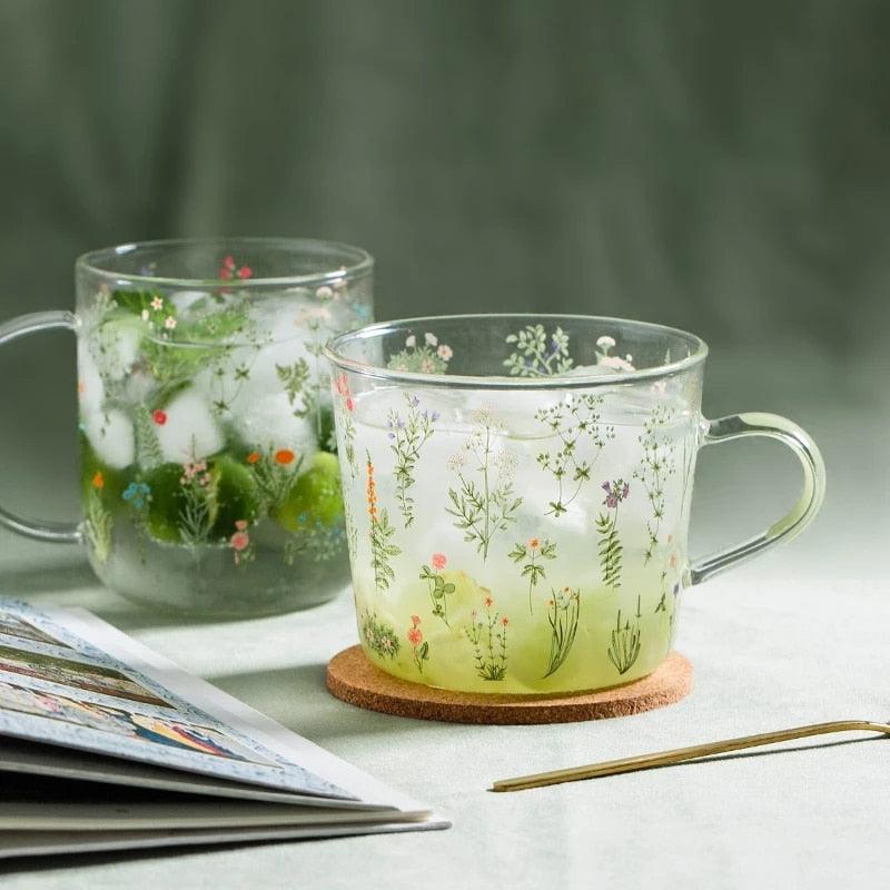 Flora Flower Print Glass Mugs - Bad Mystic