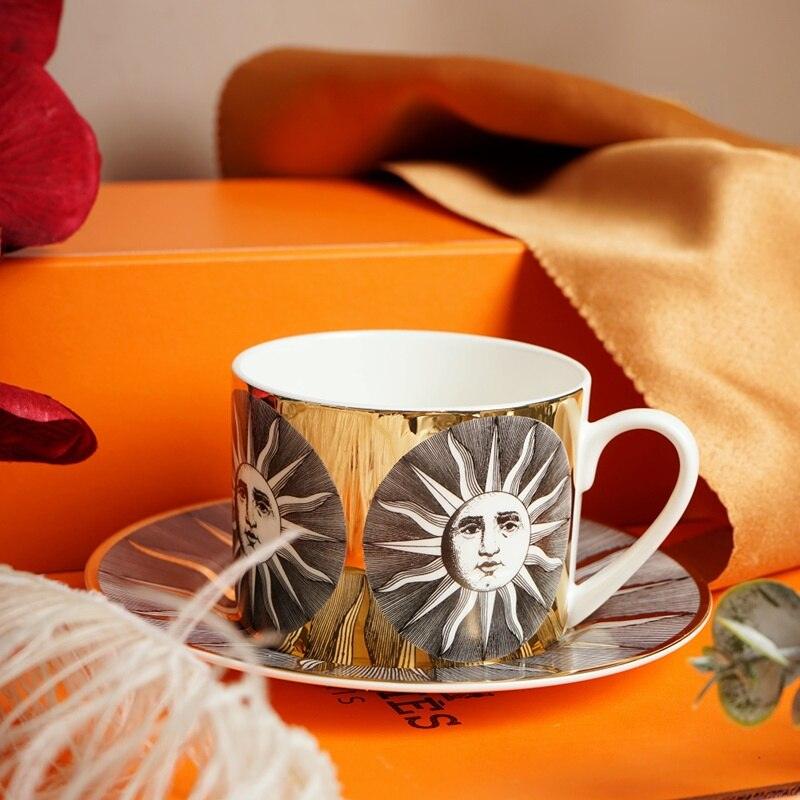 Wise Sun Gold Plated Coffee Mug and Saucer Set - Bad Mystic