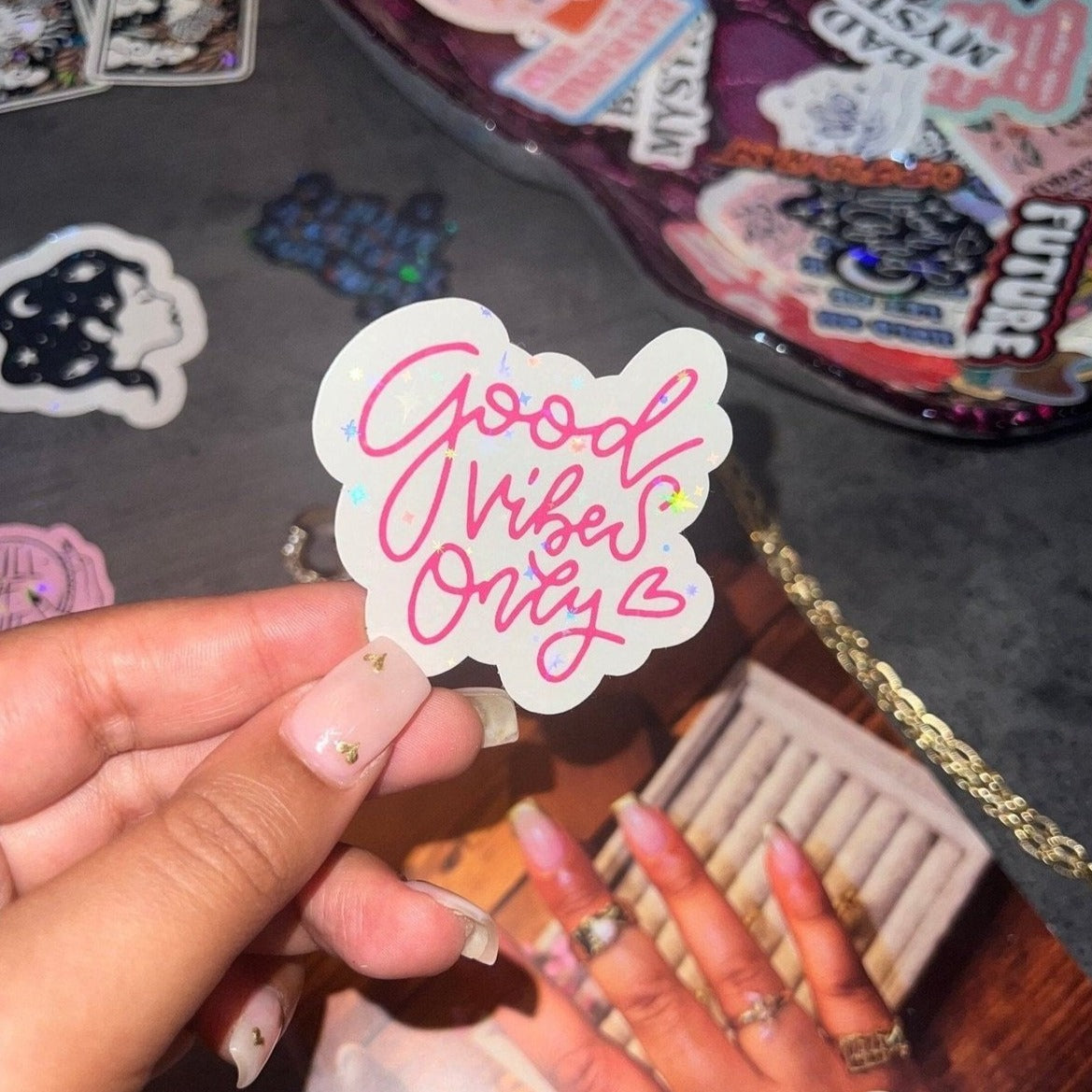 Good Vibes Only Glitter Sticker | Mystical Stickers For Journalling and Laptop Decals - Bad Mystic