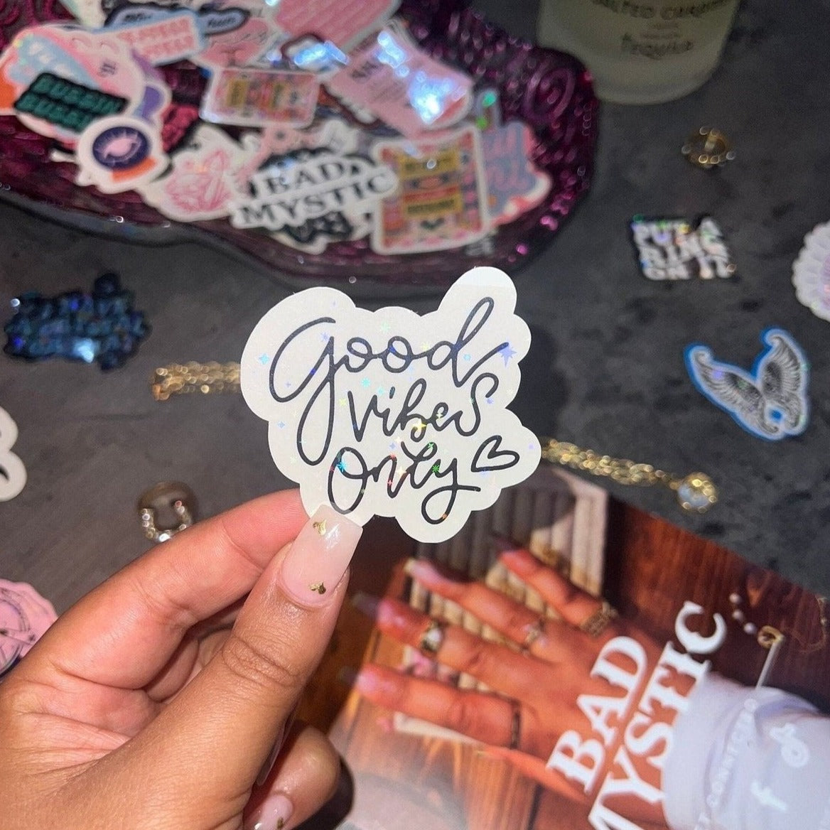 Good Vibes Only Glitter Sticker | Mystical Stickers For Journalling and Laptop Decals - Bad Mystic